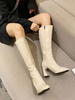 Bottes au Genou Femmes à Talons Hauts à Cuir Synthétique Vernis à Bout Carré Unicolores Bottes Femmes Hiver