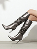 Bottes au Genou Femmes à Talons Hauts Fin à Cuir Synthétique Vernis à Bout Pointu Unicolore Bottes Femmes Hiver