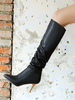 Bottes au Genou Femmes à Talons Hauts Fins à Cuir Synthétique Vernis à Bout Pointu Unicolores Bottes Femmes Hiver