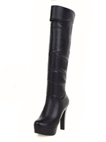 Bottes au Genou Femmes 2021 Noir Amande Plateforme Talon Haut Bottes