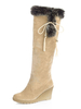Bottes au Genou Femmes Suédé Bout Rond Fourrure Détail Bottes Hiver Larges