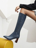 Bottes au Genou Femmes Talons Mi-Hauts à Cuir Synthétique à Bout Pointu Unicolore Bottes Femmes Hiver