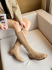 Bottes au Genou Plate Femmes à Cuir Synthétique Vernis à Bout Carré Unicolores Bottes Femmes Hiver