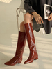 Bottes au Genou Plate Femmes à Cuir Synthétique Vernis à Bout Pointu Unicolore Bottes Femmes Hiver
