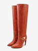 Bottes au genou pour femmes à talons hauts bout pointu orange détail boucle bottes au genou