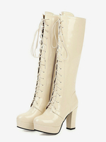 Bottes au genou pour femmes bottes chics à talons épais abricot