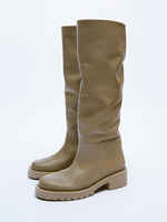 Bottes au genou pour femmes cuissardes décontractées à bout rond plates