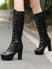 Bottes au genou pour femmes en cuir PU à talons épais Bottes hautes au genou