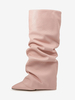 Bottes au genou pour femmes en cuir PU à talons épais Bottes hautes au genou