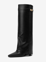 Bottes au genou pour femmes en cuir PU avec détails en métal Bottes hautes au genou