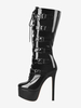 Bottes au genou pour femmes en cuir PU Mi-mollet Boucle Talon aiguille