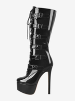 Bottes au genou pour femmes en cuir PU Mi-mollet Boucle Talon aiguille