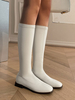 Bottes au genou pour femmes en cuir Synthétique blanc bout carré plat plat genou longueur bottes