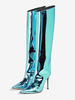 Bottes au genou pour femmes métalliques à bout pointu et talon aiguille bottes au genou