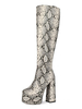 Bottes au genou Python bout rond imprimé serpent talon épais bottes au genou pour les femmes