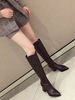 Bottes au Genou Talon Mi-Hautes Femmes Hiver avec Bout Pointu à Cuir Synthétique Unicolore Bottes au Genou Cuissardes femmes