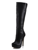 Bottes au Genou Talons Hautes avec Plateforme à Cuir Synthétique avec Bout Rond à Talons Hautes Aiguilles à Zip Bottes Hivers Talons Hautes Sexy
