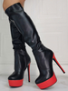 Bottes au Genous à Talons Hautes Femmes Sexy à Cuir Synthétique avec Bout Rond Bicolores à Zip