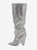 Bottes Brillant Femmes Élégants Talon Conique Bottes Mi-haut