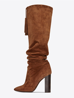 Bottes chaussures en daim marron à talons épais
