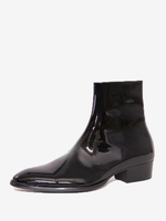 Bottes Chelsea pour hommes Bottines noires vernies à bout pointu et fermeture éclair Bottines de bal