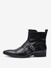 Bottes Chelsea pour hommes en cuir de vache noir à bout pointu et boucle à la cheville