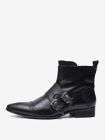 Bottes Chelsea pour hommes en cuir de vache noir à bout pointu et boucle à la cheville