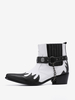 Bottes Chelsea pour hommes en cuir de vachette blanc à bout carré avec chaînes et cheville