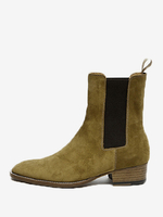 Bottes Chelsea pour hommes en cuir suédé olive à bout pointu et bottines de bal