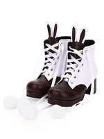 Bottes classiques lolita bottes oreille de lapin pom pom à deux tons chaussures chunky à talons hauts Lolita Déguisements Halloween