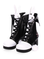 Bottes classiques lolita chaussures lolita pom pom lapin oreille deux tons talon chunky Déguisements Halloween