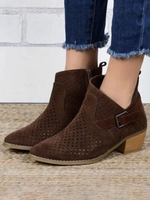 Bottes Courtes En Daim Femmes Bout Pointu Boucle Slip On Bottes Dété
