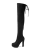 Bottes cuissardes femme noires à plateforme amande talon haut sur les bottes