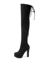 Bottes cuissardes femme noires à plateforme amande talon haut sur les bottes