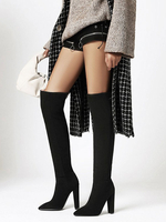 Bottes Cuissardes Femmes Talons Hautes à Cuir Synthétiques en Croûte avec Bout Pointu Unicolore Bottes Cuissarde Femmes