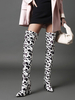 Bottes Cuissardes Femmes Talons Hautes à Cuir Synthétiques Imprimé Animal Vernis avec Bout Pointu Bicolores Bottes Cuissarde Femmes