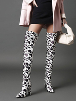 Bottes Cuissardes Femmes Talons Hautes à Cuir Synthétiques Imprimé Animal Vernis avec Bout Pointu Bicolores Bottes Cuissarde Femmes