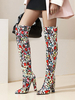 Bottes Cuissardes Femmes Talons Hautes à Cuir Synthétiques Imprimé avec Bout Pointu Bottes Cuissarde Femmes