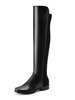 Bottes Cuissardes Plates Femmes Hiver à Cuir Synthétique Cousu Cuir en Crôute avec Bout Rond Unicolore