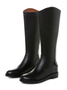 Bottes déquitation en cuir pour femmes Bottes à hauteur du genou en peau de vache; bout rond noir