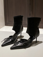 Bottes dété à talons aiguilles et fermeture éclair pour femmes basses en cuir PU