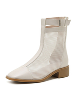 Bottes dété abricot à bout carré avec boucle à mailles en cuir PU