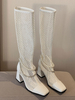 Bottes dété blanc écru Bottes à bout carré avec perles 3.1 "