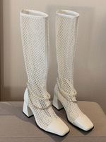 Bottes dété blanc écru Bottes à bout carré avec perles 3.1 "