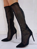 Bottes dété noires Bout pointu Sky High Stiletto Heel Mesh Micro Suede Bottes hauteur genou
