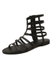 Bottes dété noires Bout rond Talon plat Sandales de gladiateur en cuir PU