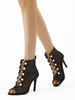 Bottes dété noires femmes bout ouvert perles lacets bottines