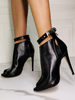 Bottes dété noires Peep Toe talon aiguille en cuir PU bride à la cheville bottines à talon