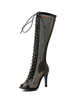 Bottes dété noires Peep Toe Talon aiguille Sangle réglable en cuir PU Bottes hautes