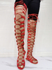 Bottes dété rouges à bout ouvert talon plat micro daim sandales gladiateur dété